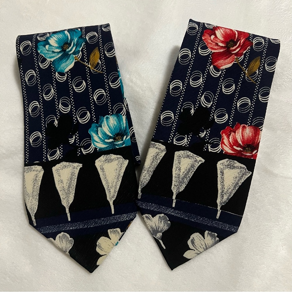 Stefano Milano Men's 100% Silk Woven Floral Designer Tie Navy Blue Lot of 2